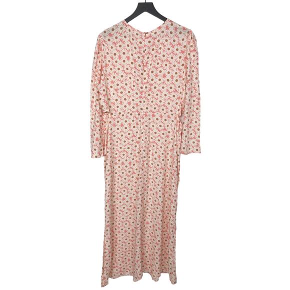 MNG Midi Dress Cut Out Daisy Floral Print Long Sleeve Pink White Womens Size XXL - Picture 5 of 16